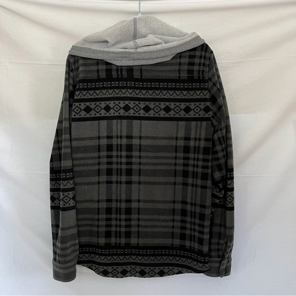 Element Button Down Black and Gray Plaid Drawstring Hooded Jacket Size XL - Picture 2 of 10
